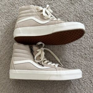 Vans Sk8-Hi Zip Suede High-Top Sneakers in Beige and White